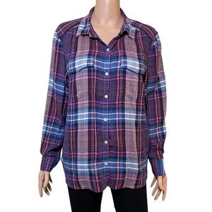 Tommy Bahama button down shirt pink and blue plaid 100% cotton woman’s large